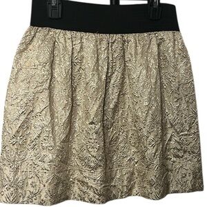 EUC Soca Gold Metallic Jacquard Mini Skirt Pull On Small